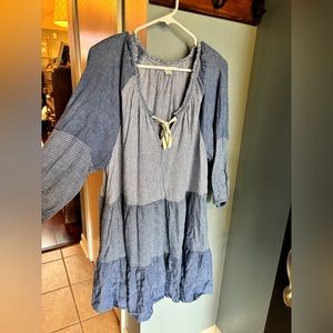 American Eagle Blue Striped Babydoll Dress- L